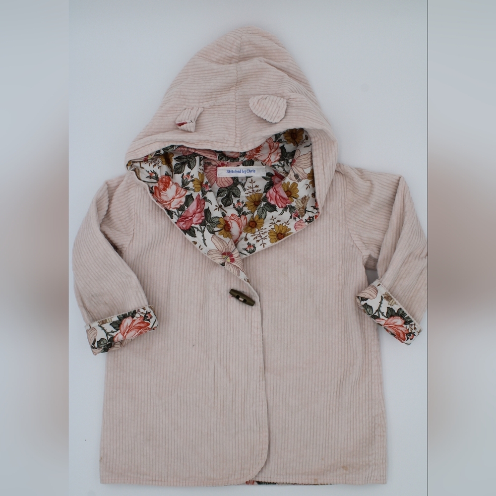 Handmade Toddler Girls Pink Corduroy Hooded Jacket – Size 3